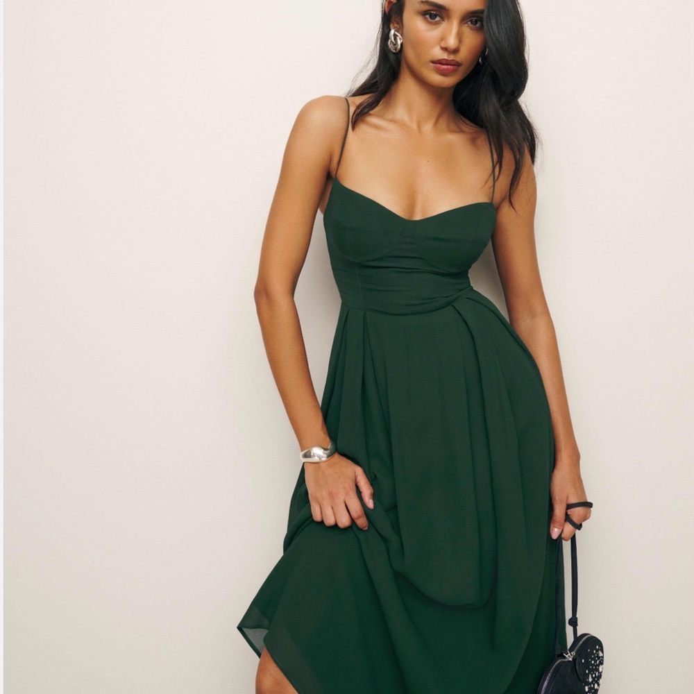 Reformation Forest Green Midi Dress